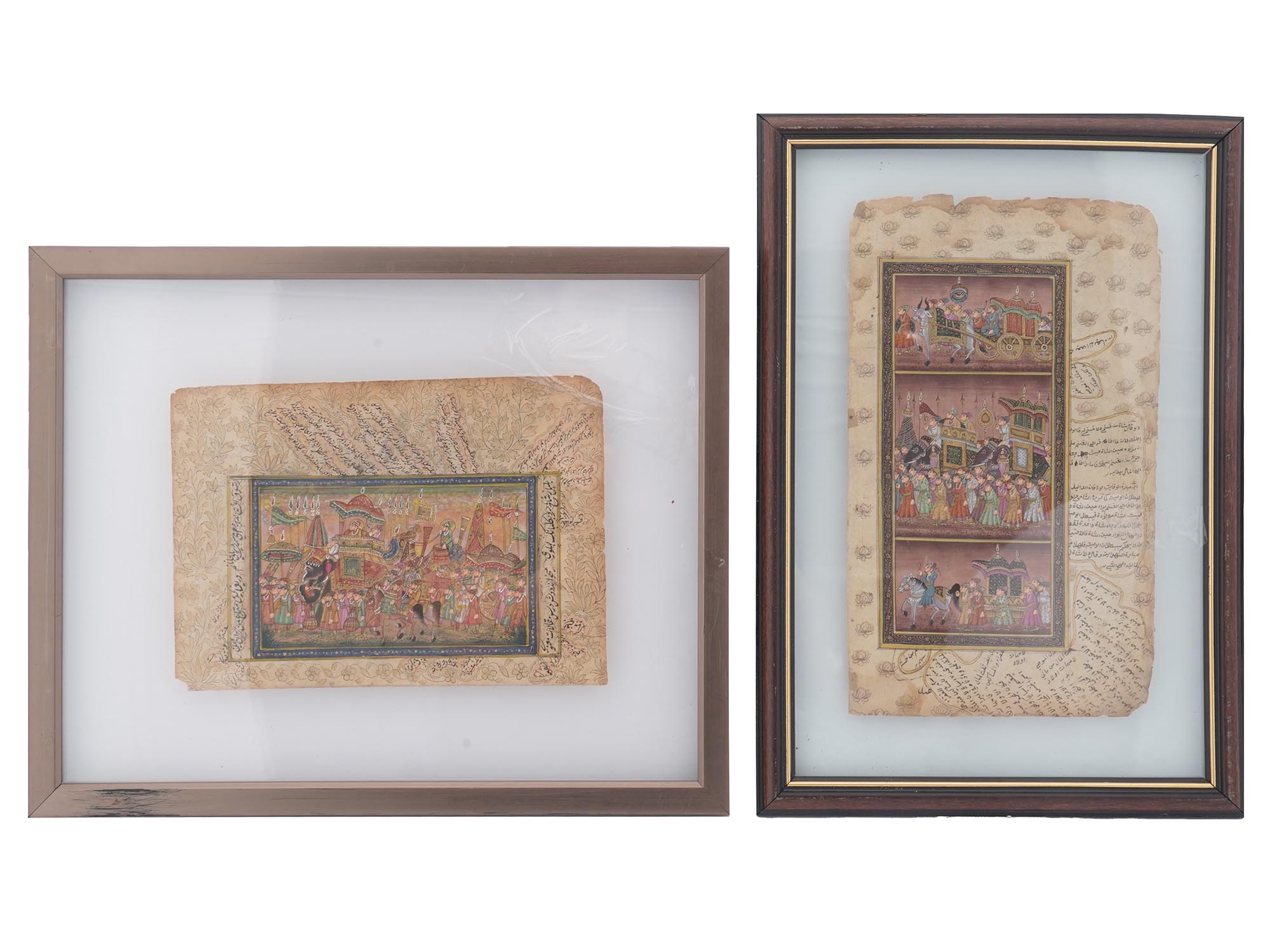 PAIR OF FRAMED INDIAN MUGHAL MINIATURE PAINTINGS PIC-0